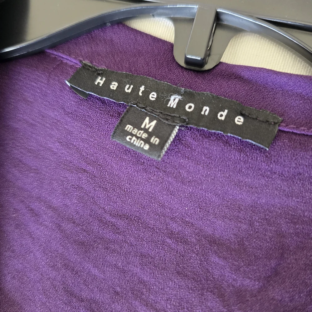 NWT Haute Monde Purple Tie Front Blouse M Collared Lightweight Drapey Chic Top - Picture 2 of 10